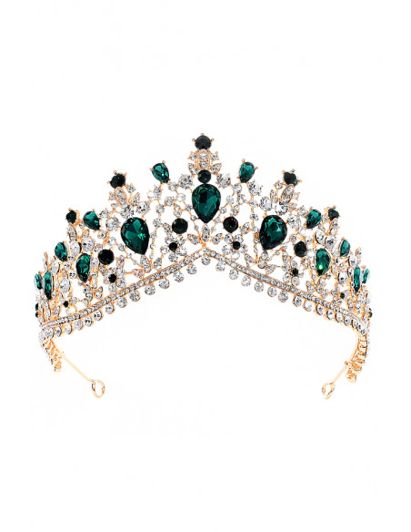 Tiara masiva Lady Jane, cu cristale lacrima si bordura dubla