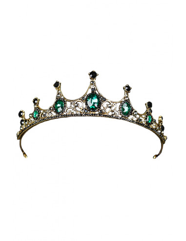 Tiara eleganta Princess Cimbeline, model inflorat cu 7 colturi si cristale verzi si negre