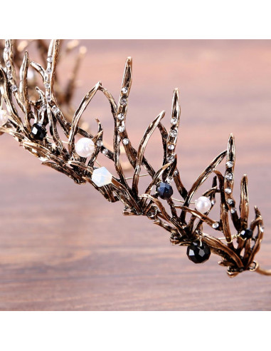 Diadema eleganta Narissa, model cu ramuri cu perle, margelute si cristale