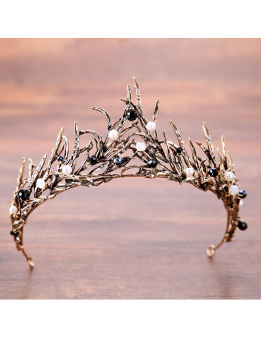 Diadema eleganta Narissa, model cu ramuri cu perle, margelute si cristale