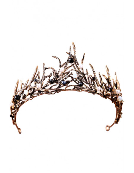 Diadema eleganta Narissa, model cu ramuri cu perle, margelute si cristale