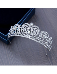 Diadema mireasa Katherine, model floral baroc, cu cristale albe fatetate 2