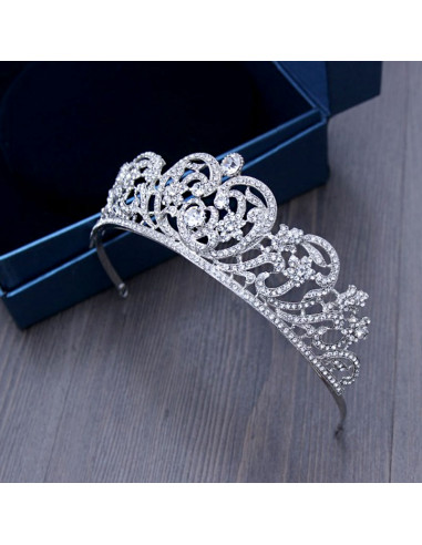 Diadema mireasa Katherine, model floral baroc, cu cristale albe fatetate