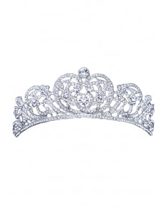 Diadema mireasa Katherine, model floral baroc, cu cristale albe fatetate