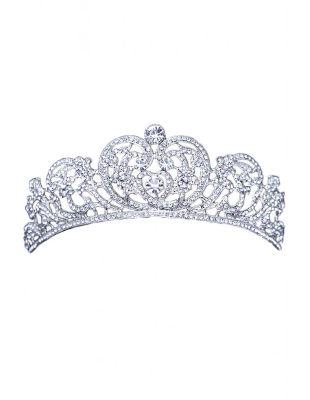 Diadema mireasa Katherine, model floral baroc, cu cristale albe fatetate