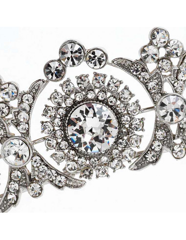 Tiara eleganta Principessa, model ingust cu rozete si cristale albe fatetate