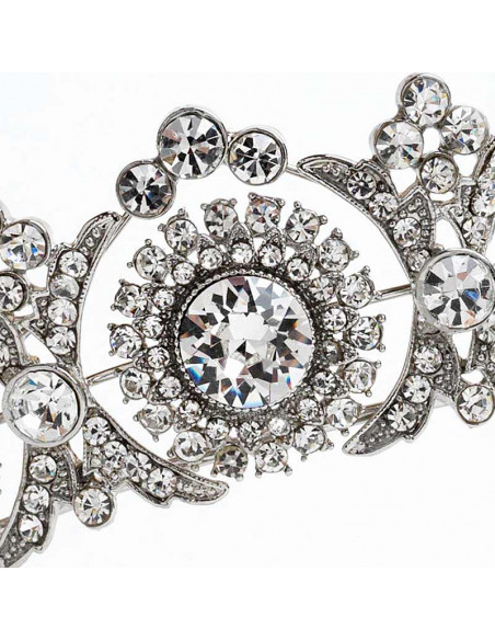 Tiara eleganta Principessa, model ingust cu rozete si cristale albe fatetate