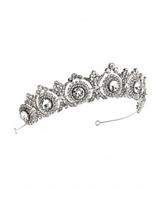 Tiara eleganta Principessa, model ingust cu rozete si cristale albe fatetate