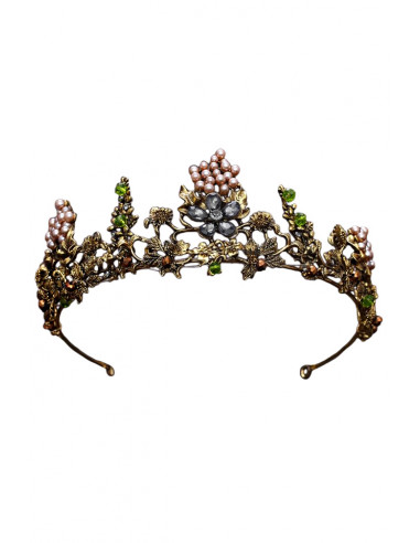 Tiara eleganta Queen Titania, cu flori din cristale, struguri din perle si frunze