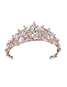 Tiara mireasa cu frunze, cristale opalescente si margelute