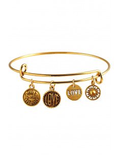Bratara minimal vintage, cu charmuri soare, Love si BEST FRIEND