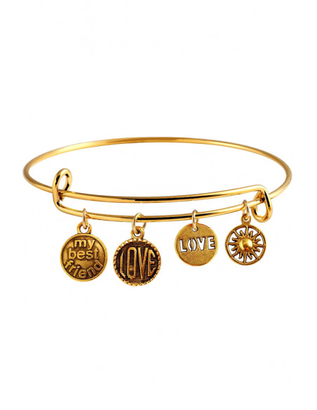 Bratara minimal vintage, cu charmuri soare, Love si BEST FRIEND