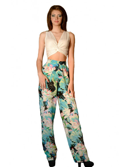 Compleu pantalon colorat si top transparent