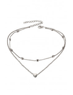 Colier minimal dublu, cu inimioara si bilute ovale metalice 2