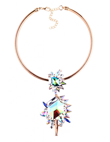 Colier luxury Supernova, medalion pe inel, cu cristale mari multicolore