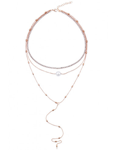 Set doua lantisoare minimal, cu perla alba si margelute metalice