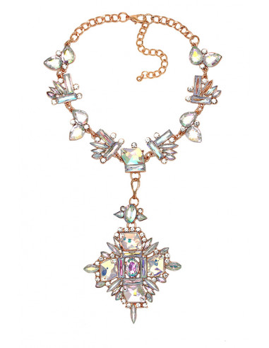 Colier luxury din cristale multicolore, cu medalion romboidal