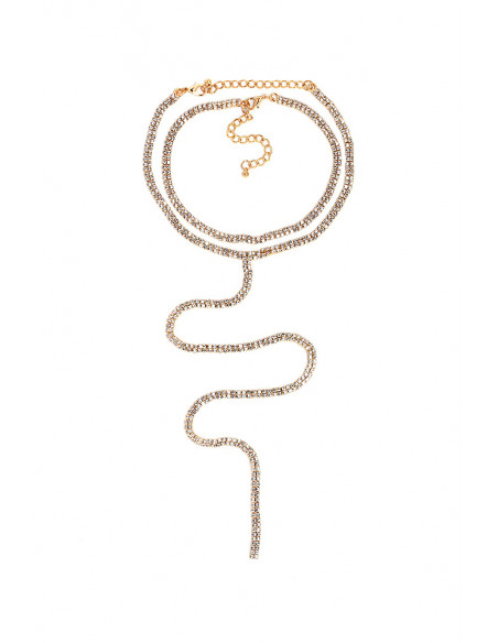 Set 2 coliere choker inguste, sir dublu de cristale, cu fir lung