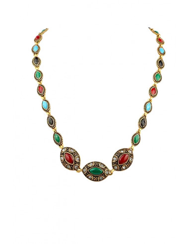 Colier vintage glam, medalioane cat eye cu cristale multicolore
