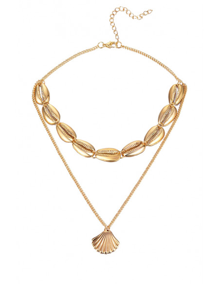 Coliere multilayer cu doua lantisoare, cu scoici metalice