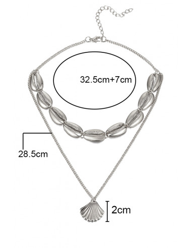 Coliere multilayer cu doua lantisoare, cu scoici metalice