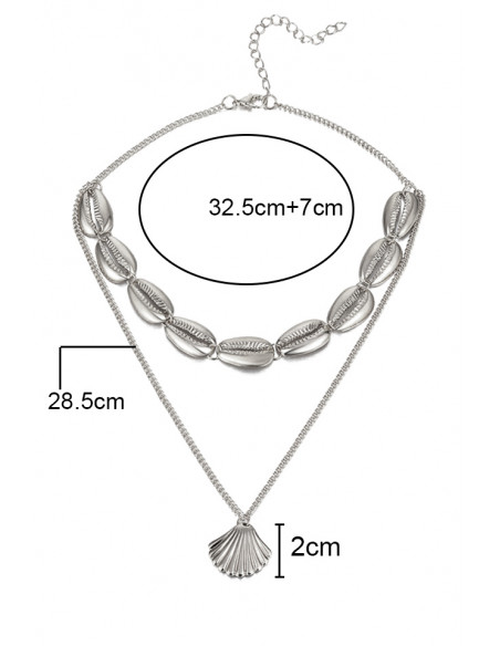 Coliere multilayer cu doua lantisoare, cu scoici metalice