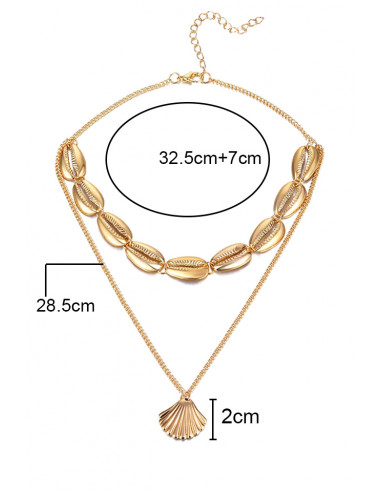 Coliere multilayer cu doua lantisoare, cu scoici metalice