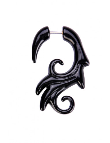 Ear expander fals, model tribal inflorat din plastic negru