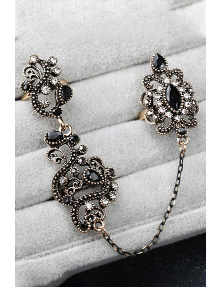 Inel vintage dublu, legat cu lantisor fatetat, model turcesc spiralat cu cristale si hematite