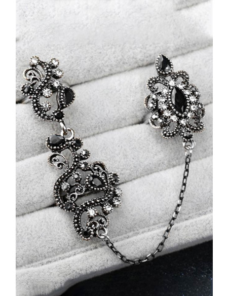 Inel vintage dublu, legat cu lantisor fatetat, model turcesc spiralat cu cristale si hematite