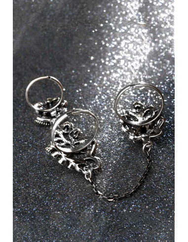 Inel vintage dublu, legat cu lantisor fatetat, model turcesc spiralat cu cristale si hematite