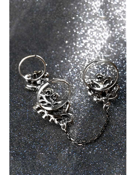 Inel vintage dublu, legat cu lantisor fatetat, model turcesc spiralat cu cristale si hematite