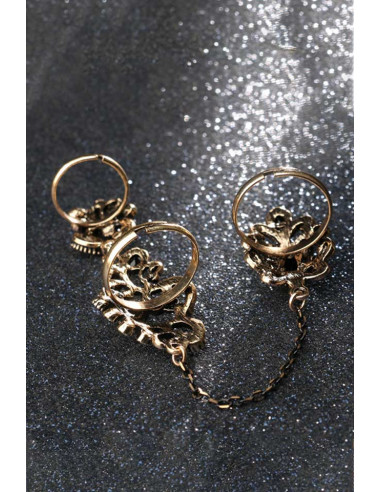 Inel vintage dublu, legat cu lantisor fatetat, model turcesc spiralat cu cristale si hematite