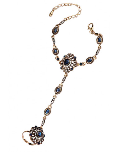 Bratara arabeasca cu inel, cristale albastre, hematite si medalioane rotunde