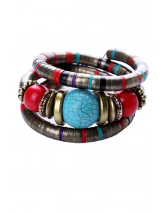 Bratara africana tip spirala, din inele metalice si margele multicolore