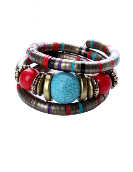 Bratara africana tip spirala, din inele metalice si margele multicolore