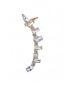 Cercel ear cuff elegant, cristale albe rotunde, ascutite si dreptunghiulare