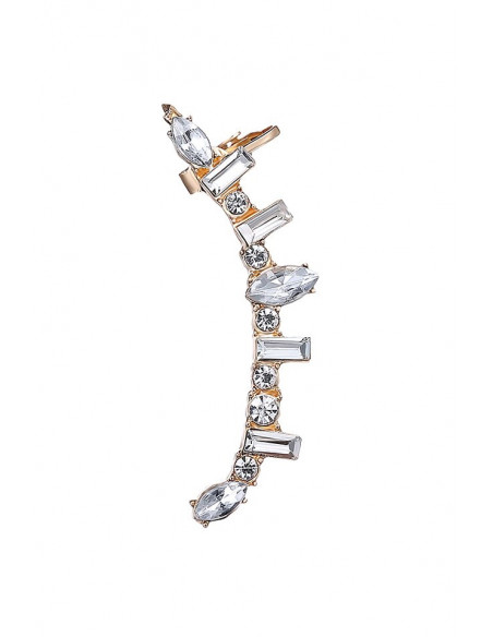 Cercel ear cuff elegant, cristale albe rotunde, ascutite si dreptunghiulare