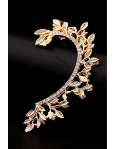 Cercel ear cuff elegant, ramura cu frunze si cristale albe mici rotunde 2