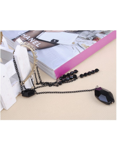Cercel ear cuff lung, cu cristale negre, tip candelabru