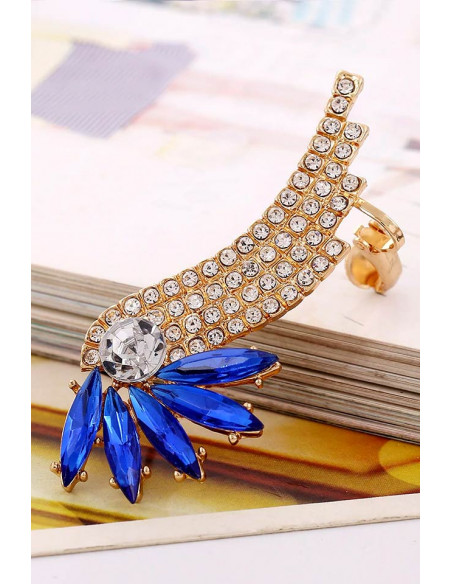 Cercel tip ear cuff, Bird of Paradise cu cristale ascutite