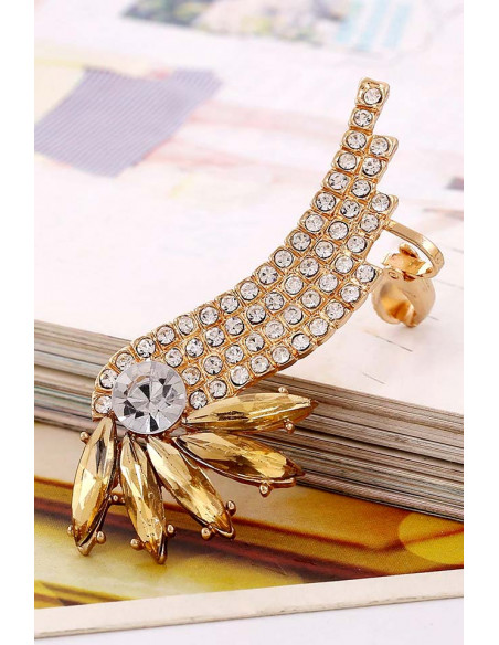 Cercel tip ear cuff, Bird of Paradise cu cristale ascutite