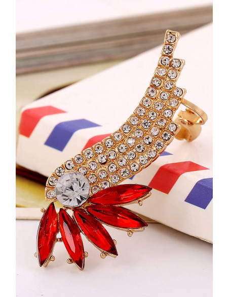 Cercel tip ear cuff, Bird of Paradise cu cristale ascutite