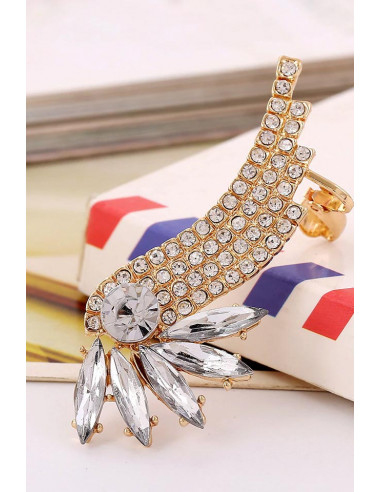 Cercel tip ear cuff, Bird of Paradise cu cristale ascutite