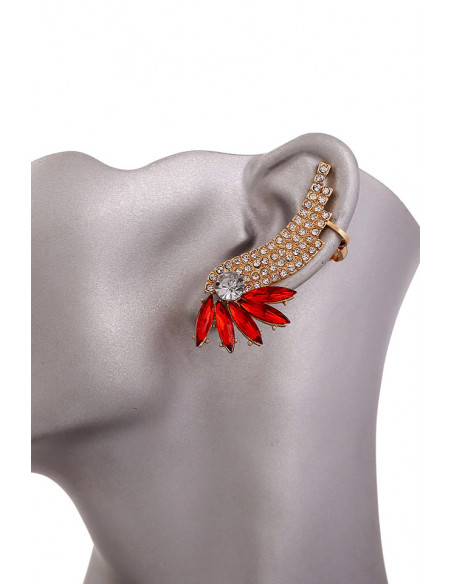 Cercel tip ear cuff, Bird of Paradise cu cristale ascutite