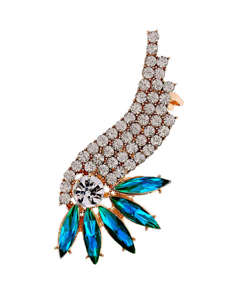 Cercel tip ear cuff, Bird of Paradise cu cristale ascutite