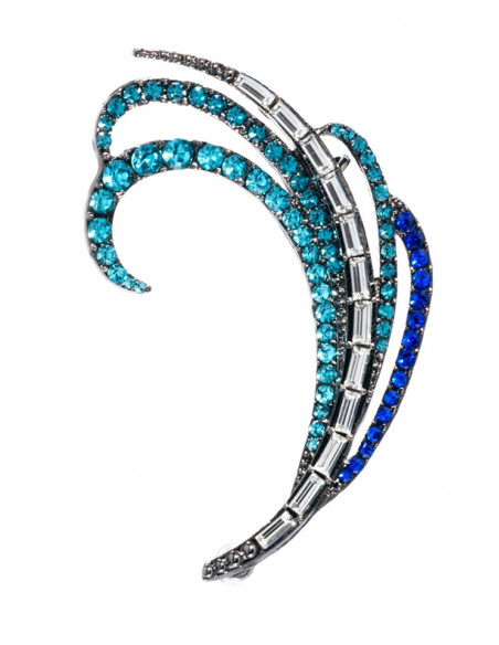 Cercel tip ear cuff, model cu cristale albe si albastre
