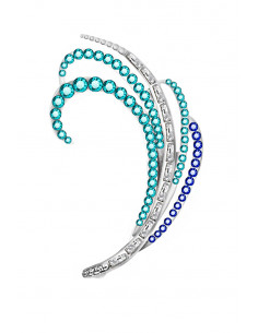 Cercel tip ear cuff, model cu cristale albe si albastre