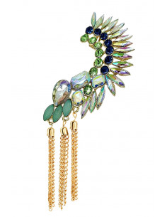 Cercel ear cuff statement, creasta cu cristale si canafi din lanturi