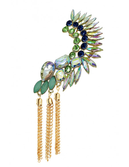 Cercel ear cuff statement, creasta cu cristale si canafi din lanturi